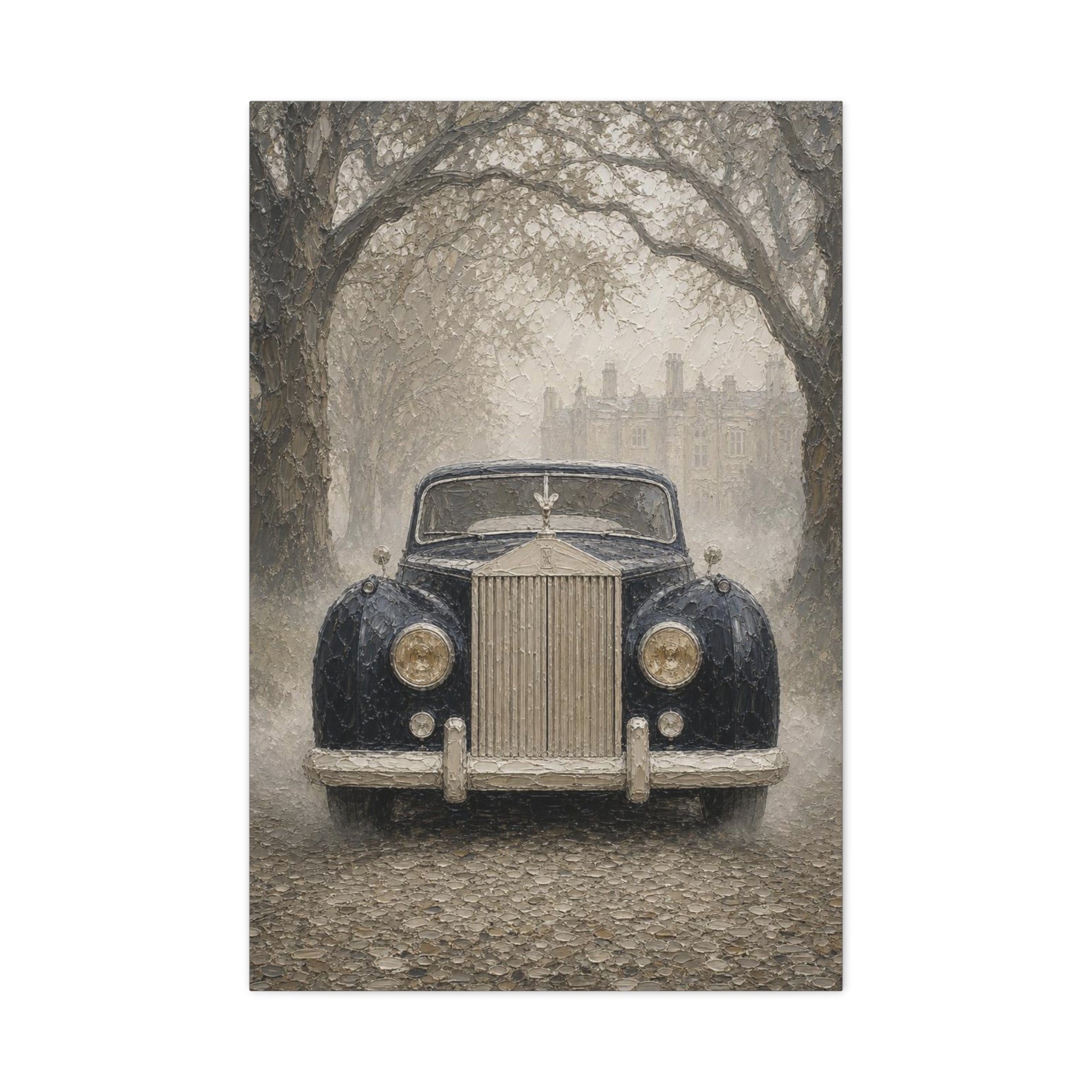 Vintage Rolls-Royce Canvas Wall Art — Classic Black Car Stretched Matte Canvas