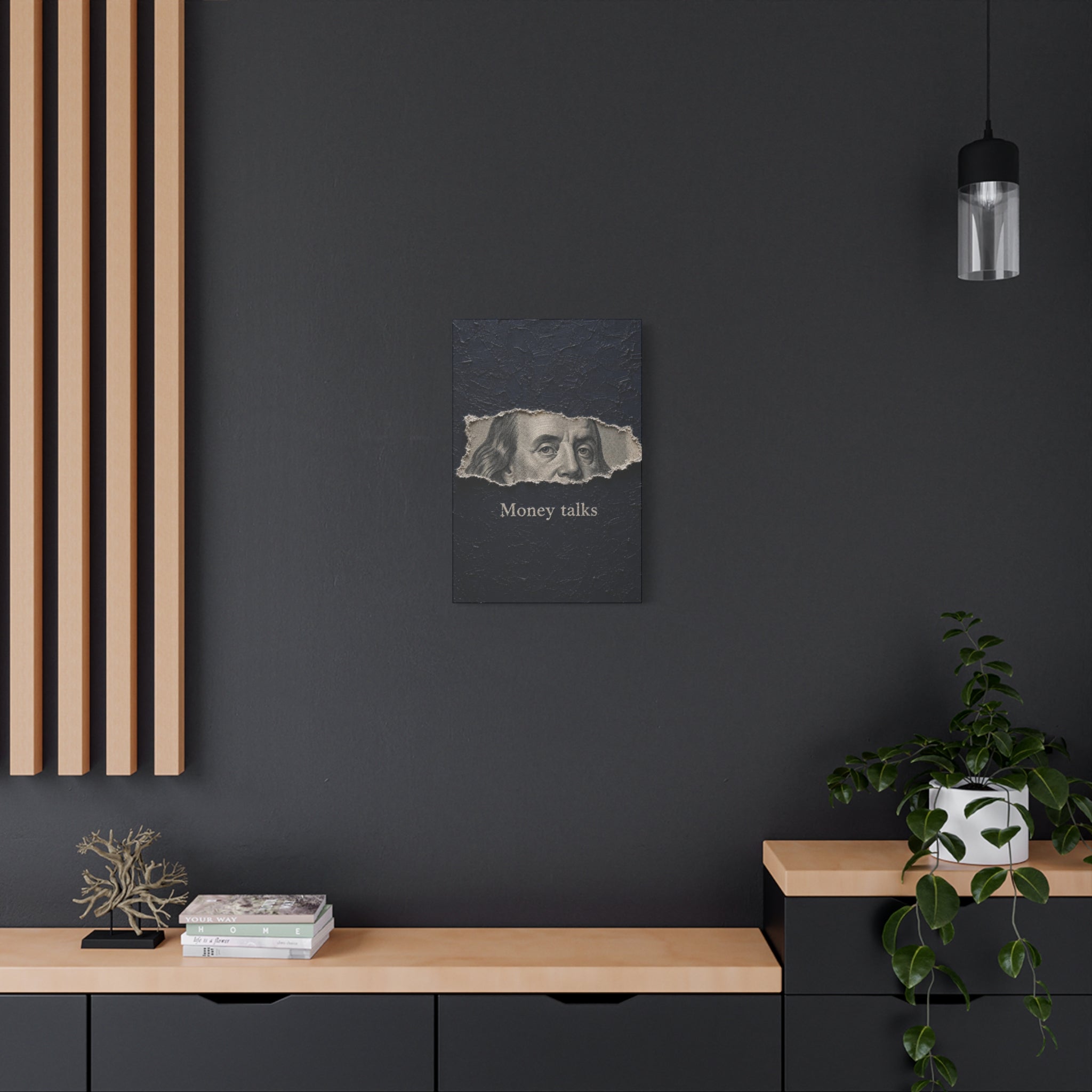 Money Talks Canvas Wall Art — Benjamin Franklin Torn-Paper Design
