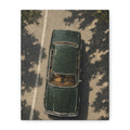 Vintage Green Car Canvas Print — Aerial Retro Automobile Wall Art