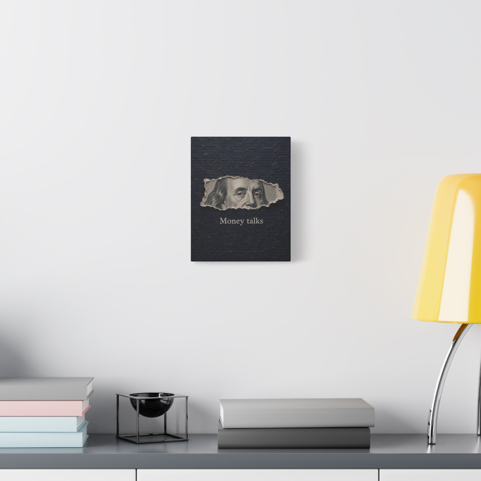 Money Talks Canvas Wall Art — Benjamin Franklin Torn-Paper Design