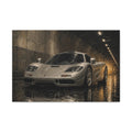 Silver Supercar Canvas Print — Rainy Tunnel Wall Art for Garage &amp; Man Cave