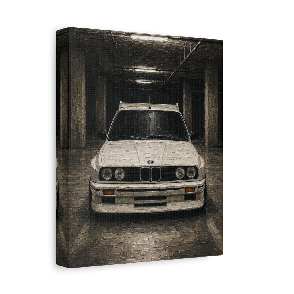 BMW E30 Art Print — Vintage White Car Matte Canvas