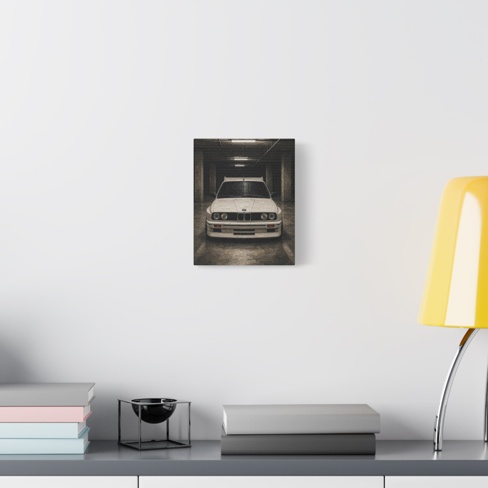 BMW E30 Art Print — Vintage White Car Matte Canvas