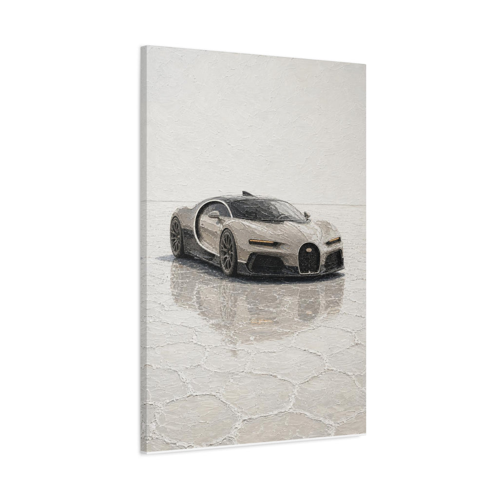 Luxury Sports Car Canvas Print - Bugatti White Reflection (Matte Stretched)
