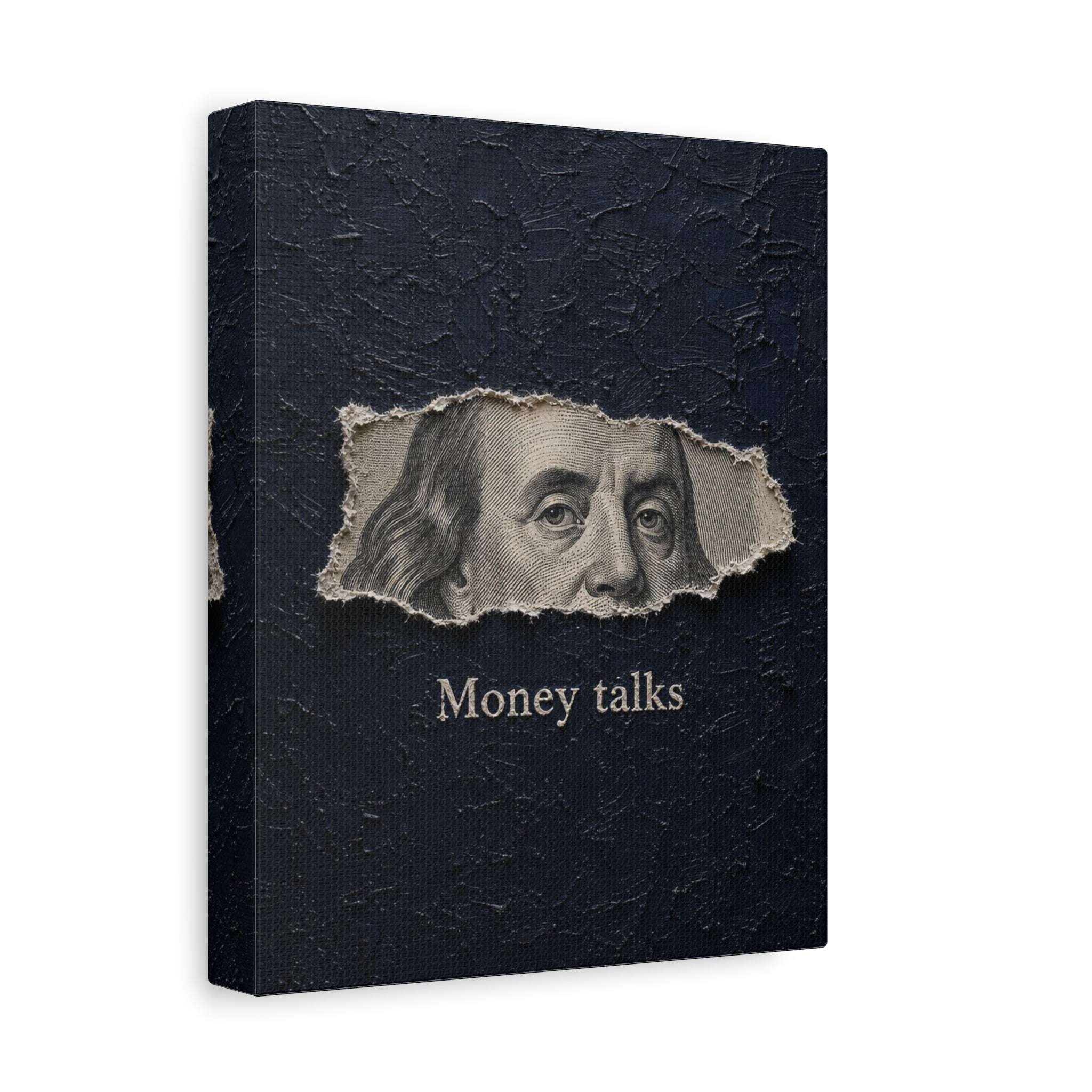 Money Talks Canvas Wall Art — Benjamin Franklin Torn-Paper Design