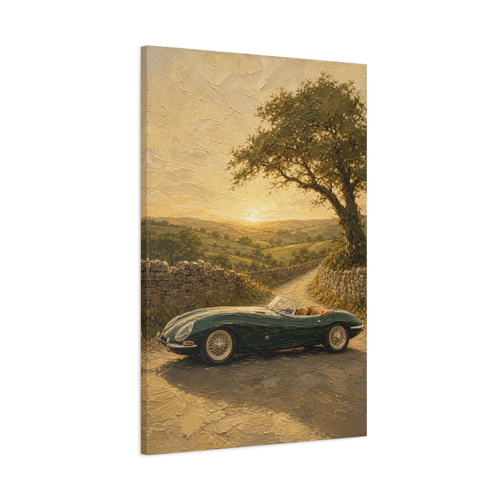 Vintage Sports Car Canvas Wall Art – Classic Roadside Sunset Print