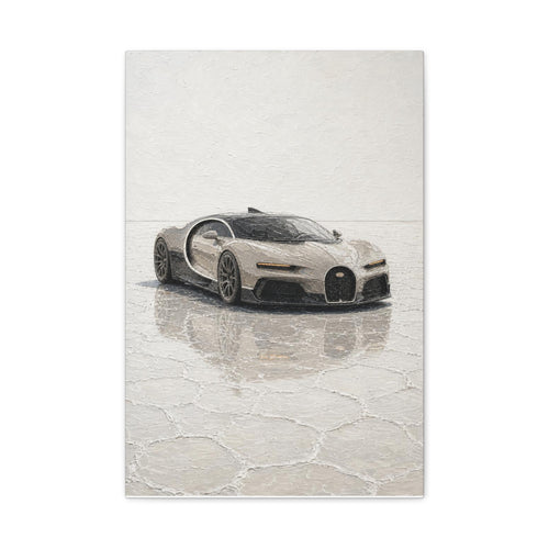 Luxury Sports Car Canvas Print - Bugatti White Reflection (Matte Stretched)