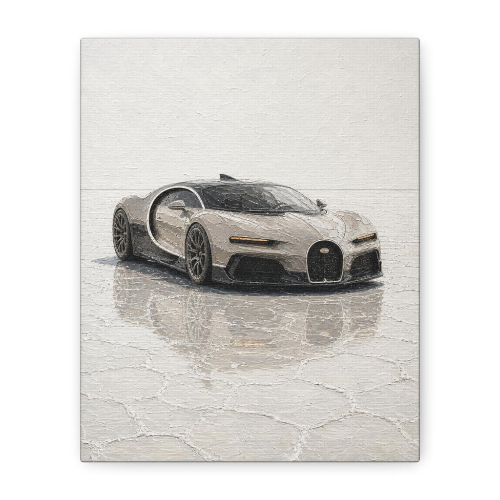 Luxury Sports Car Canvas Print - Bugatti White Reflection (Matte Stretched)