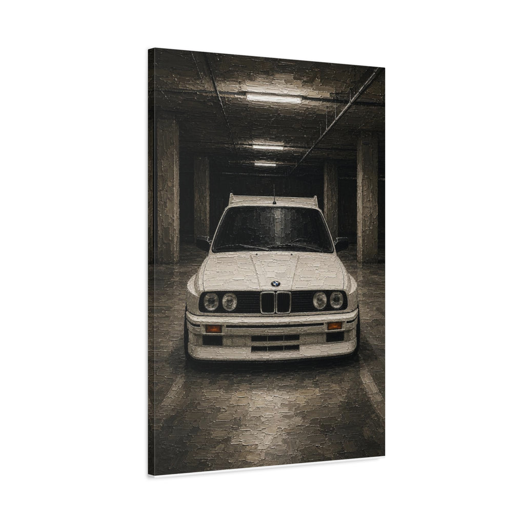 BMW E30 Art Print — Vintage White Car Matte Canvas