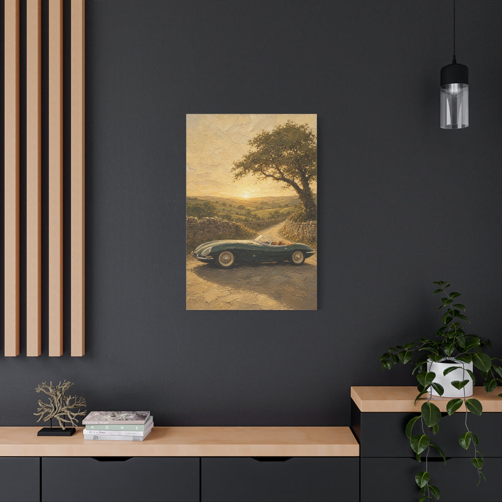 Vintage Sports Car Canvas Wall Art – Classic Roadside Sunset Print