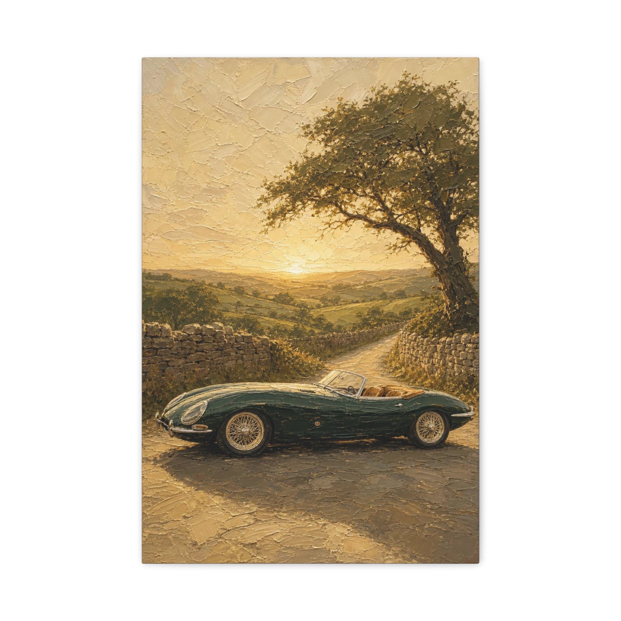Vintage Sports Car Canvas Wall Art – Classic Roadside Sunset Print