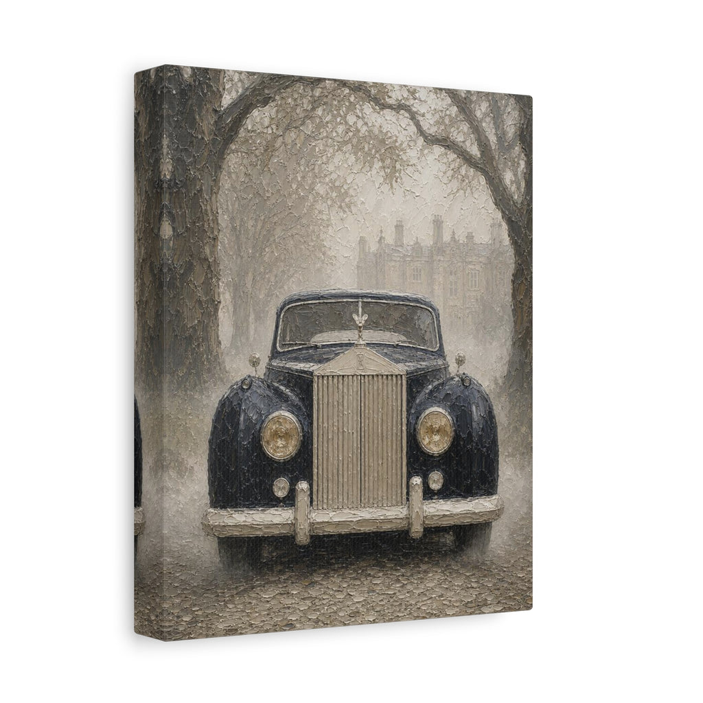 Vintage Rolls-Royce Canvas Wall Art — Classic Black Car Stretched Matte Canvas