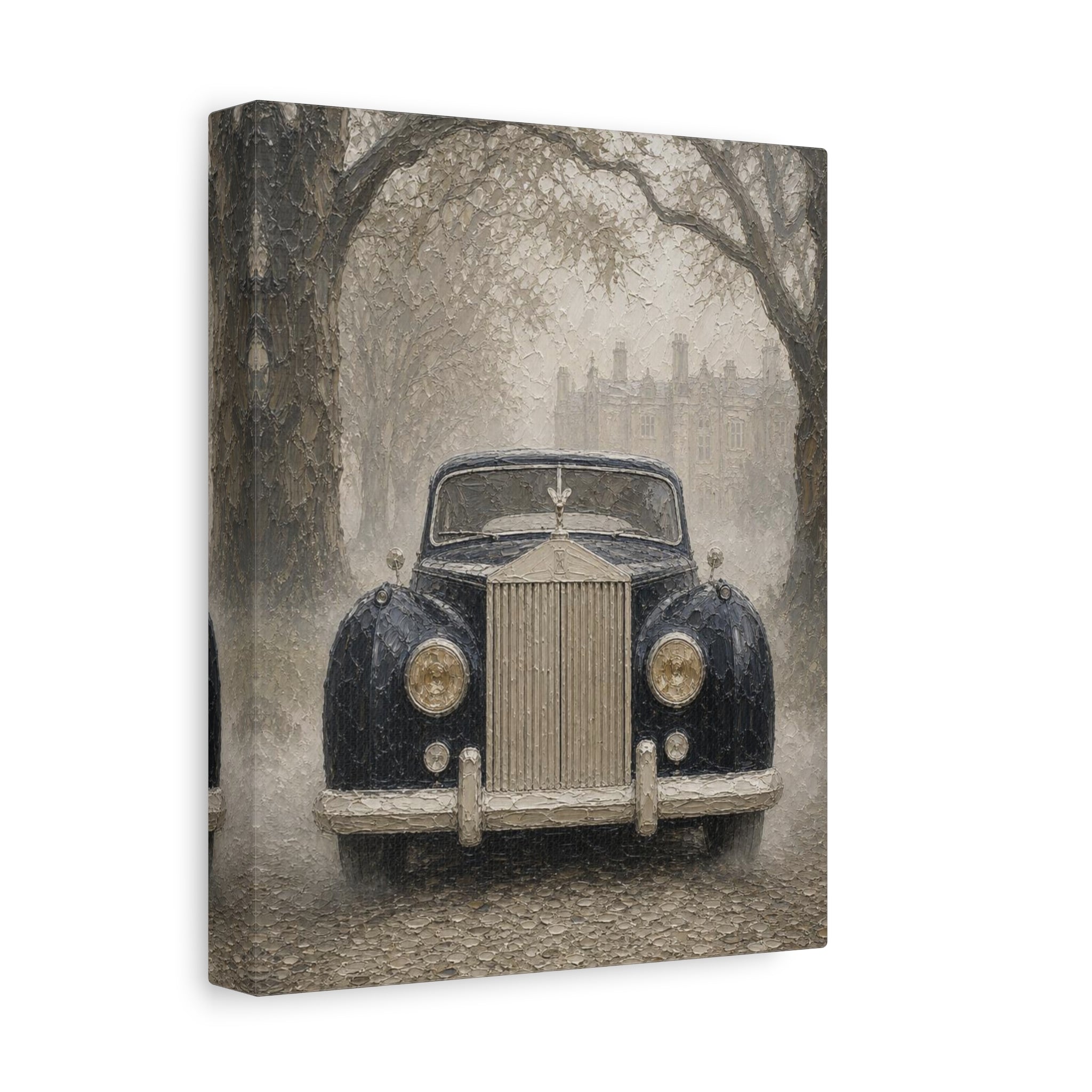 Vintage Rolls-Royce Canvas Wall Art — Classic Black Car Stretched Matte Canvas