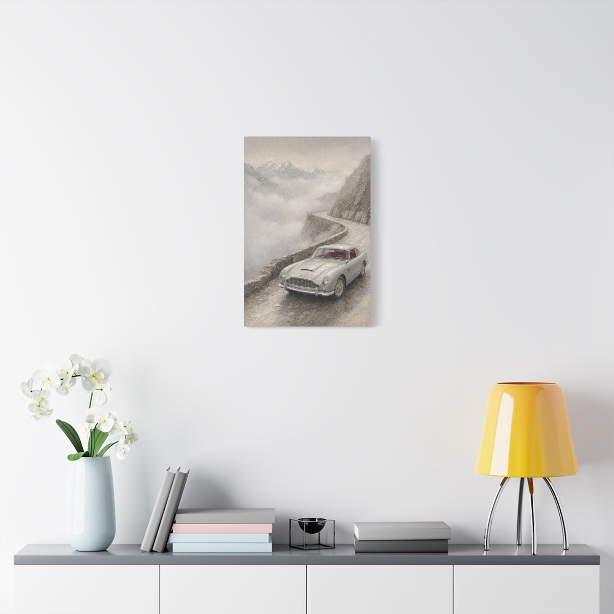 Vintage Sports Car on Mountain Road Canvas Print — Retro Automotive Wall Art