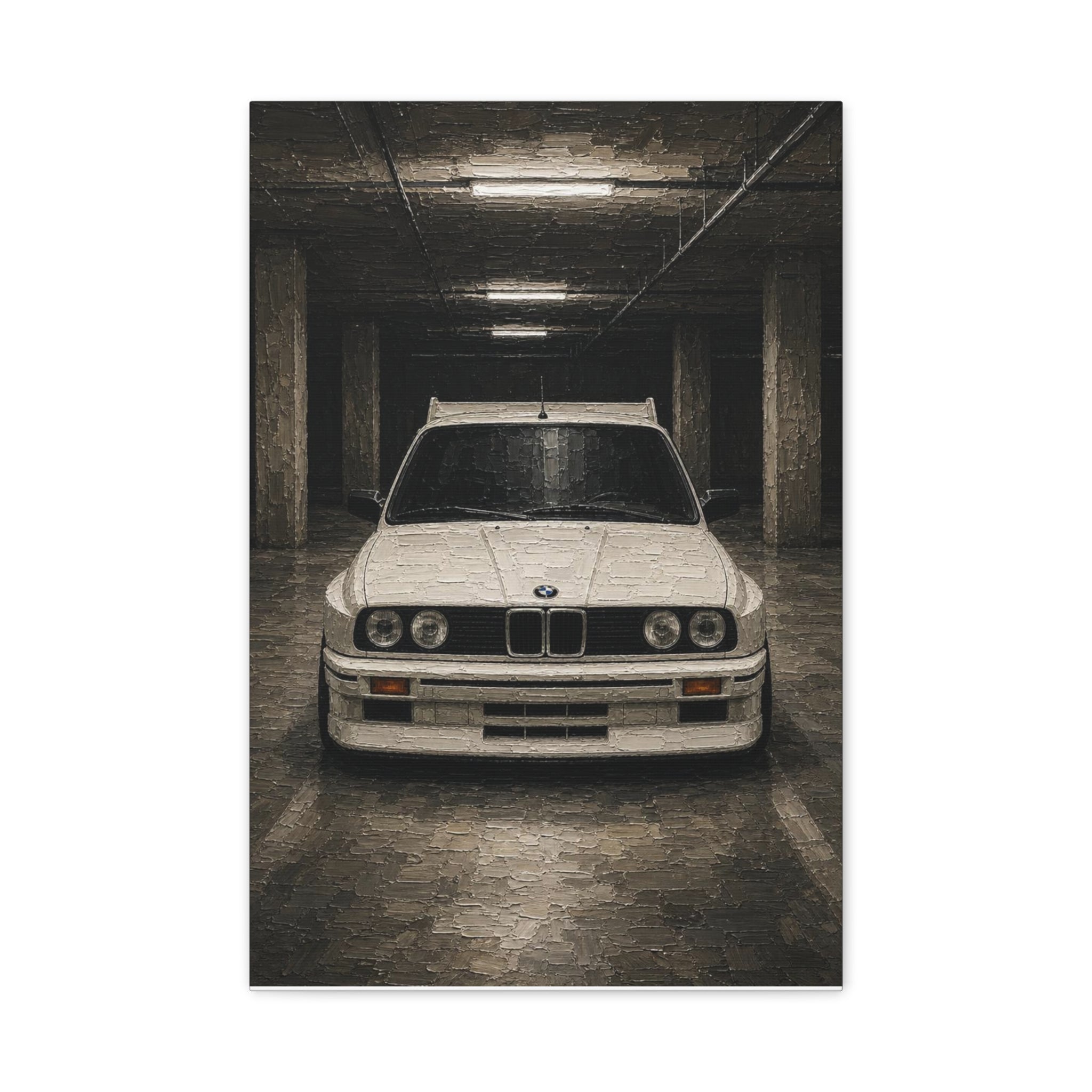 BMW E30 Art Print — Vintage White Car Matte Canvas