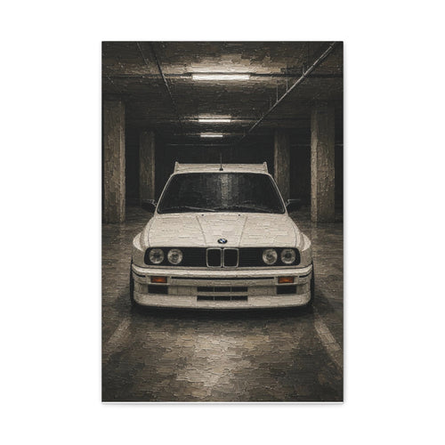 BMW E30 Art Print — Vintage White Car Matte Canvas
