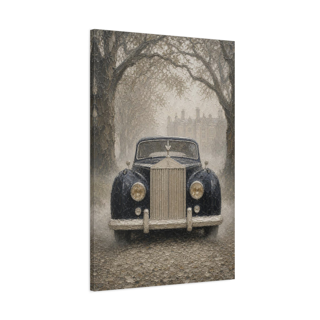 Vintage Rolls-Royce Canvas Wall Art — Classic Black Car Stretched Matte Canvas