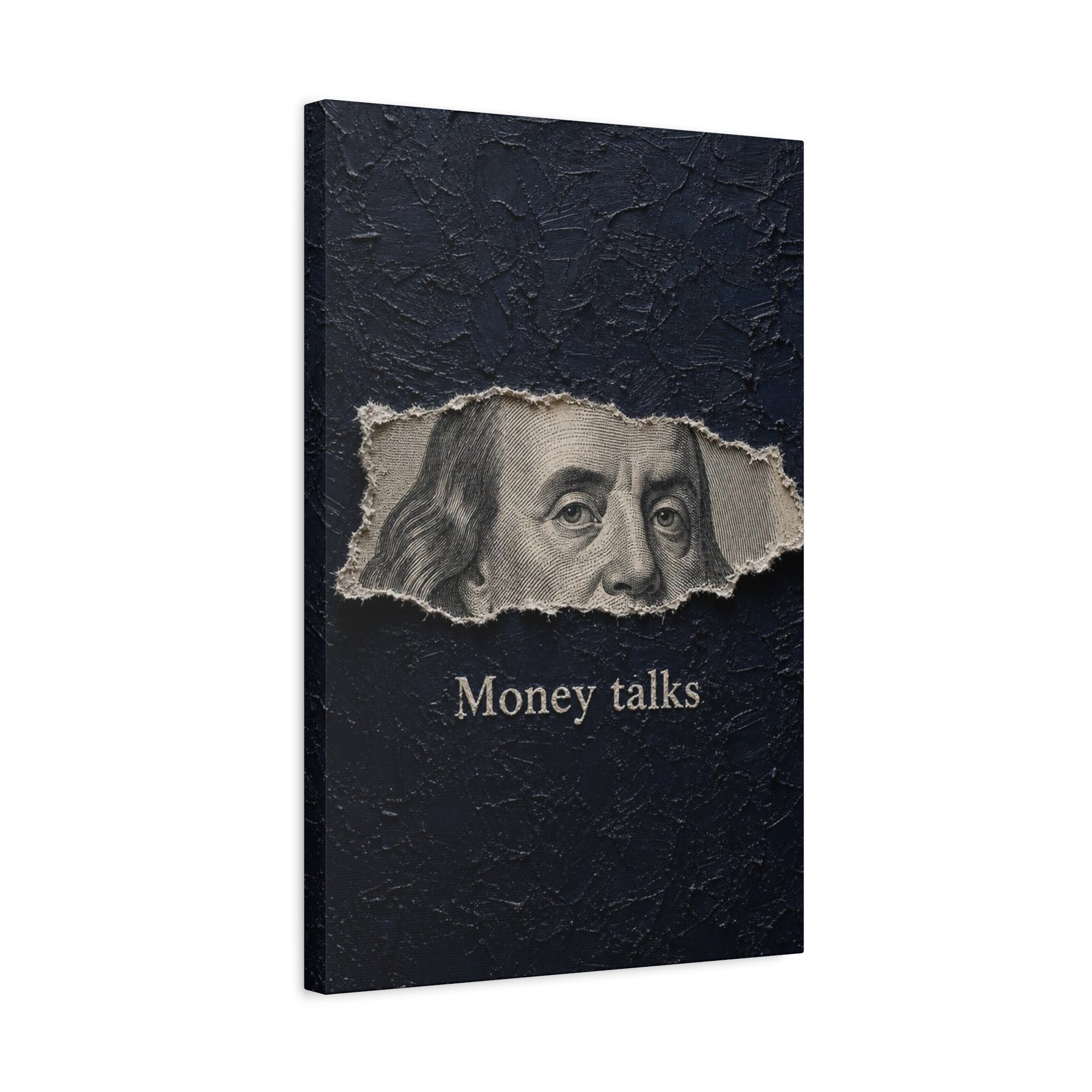 Money Talks Canvas Wall Art — Benjamin Franklin Torn-Paper Design