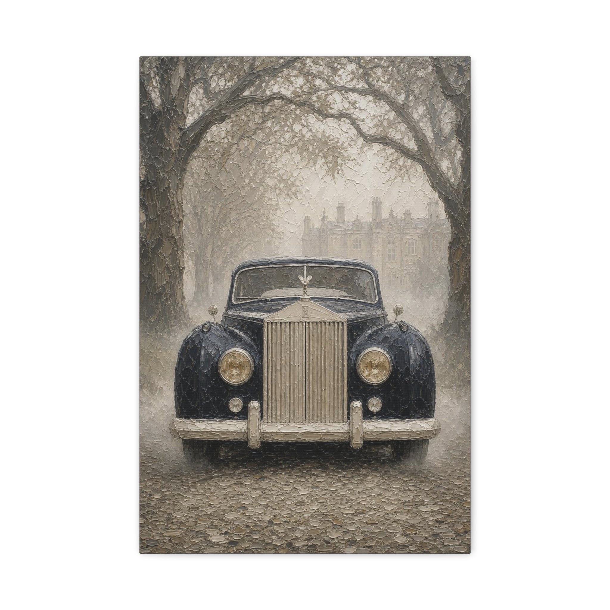 Vintage Rolls-Royce Canvas Wall Art — Classic Black Car Stretched Matte Canvas