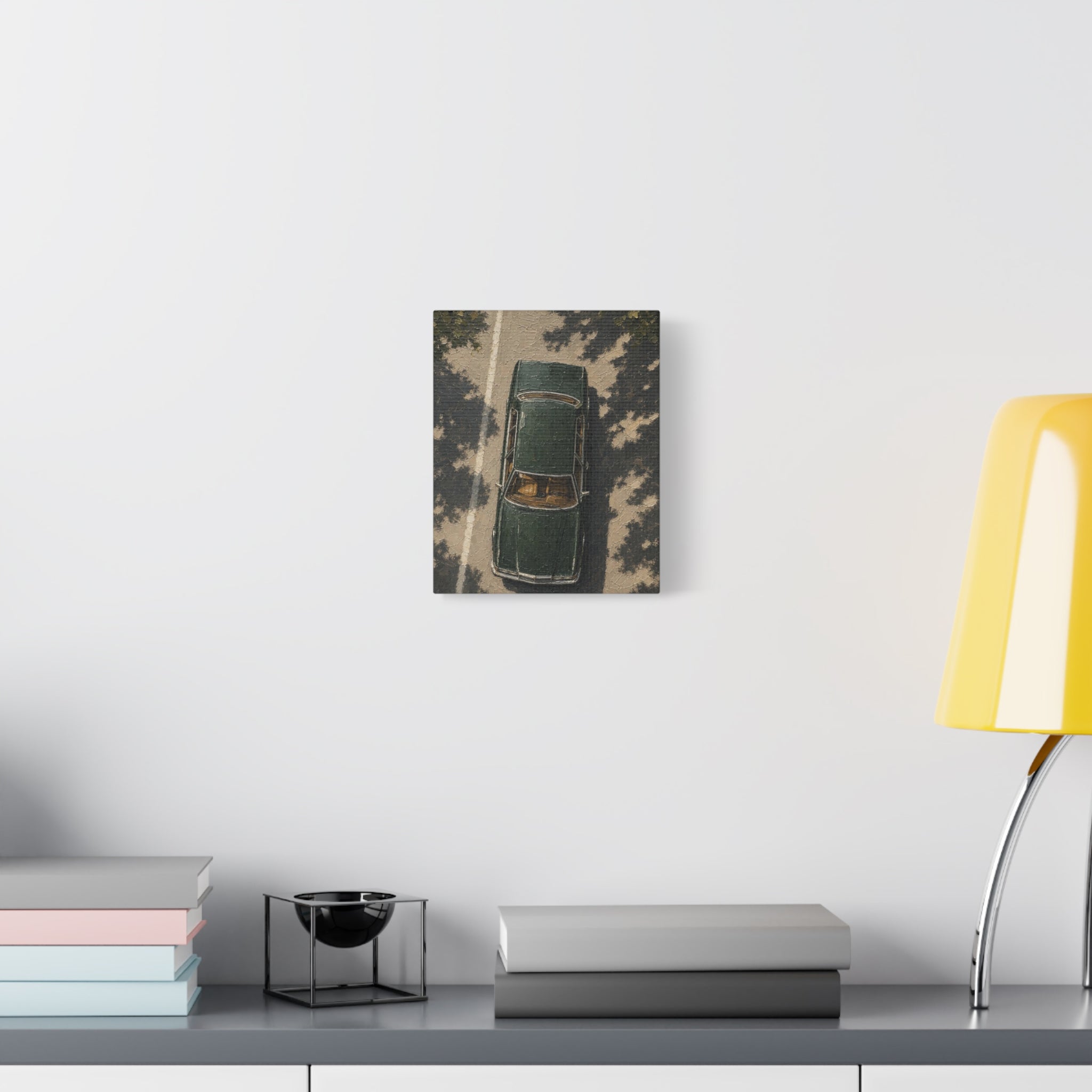 Vintage Green Car Canvas Print — Aerial Retro Automobile Wall Art