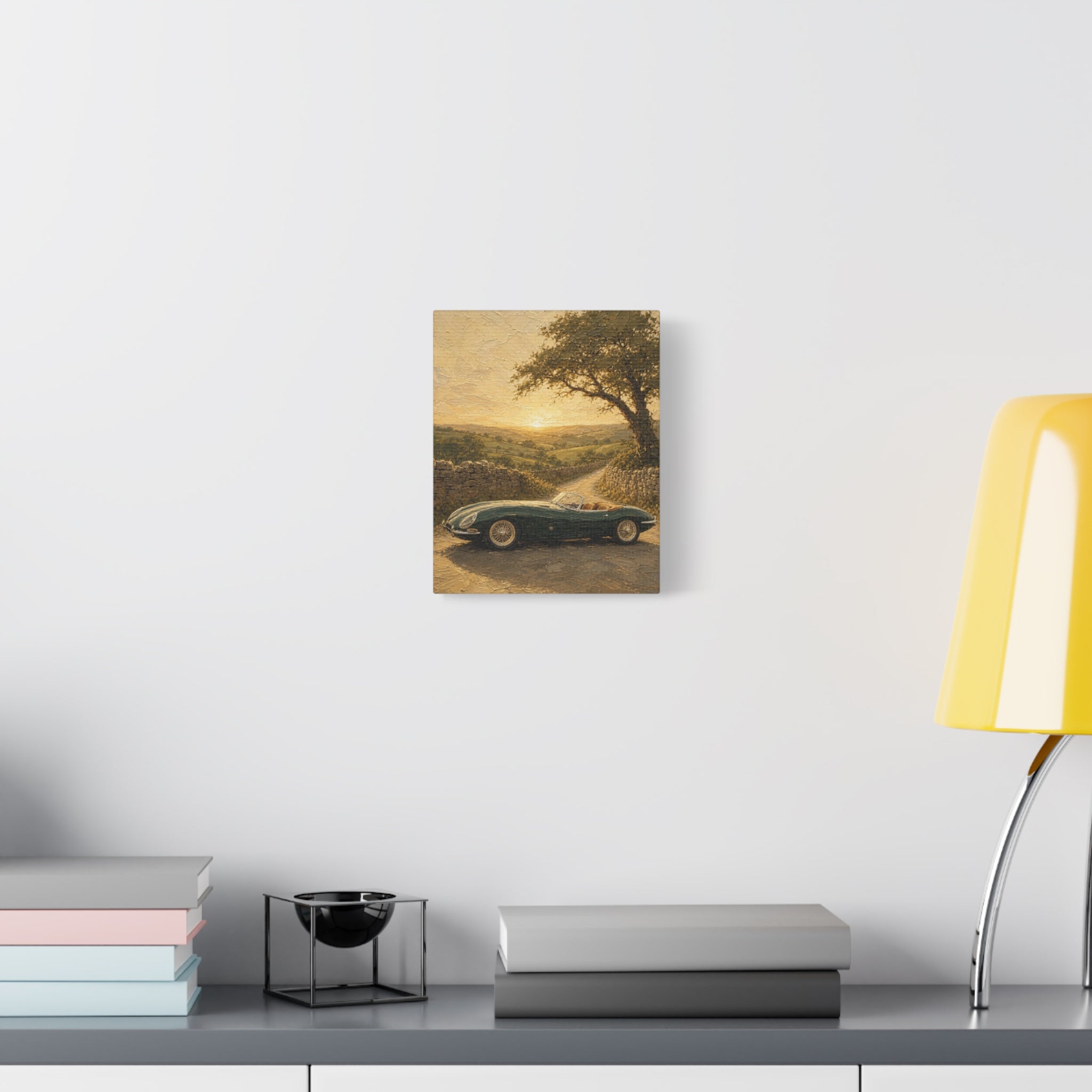 Vintage Sports Car Canvas Wall Art – Classic Roadside Sunset Print