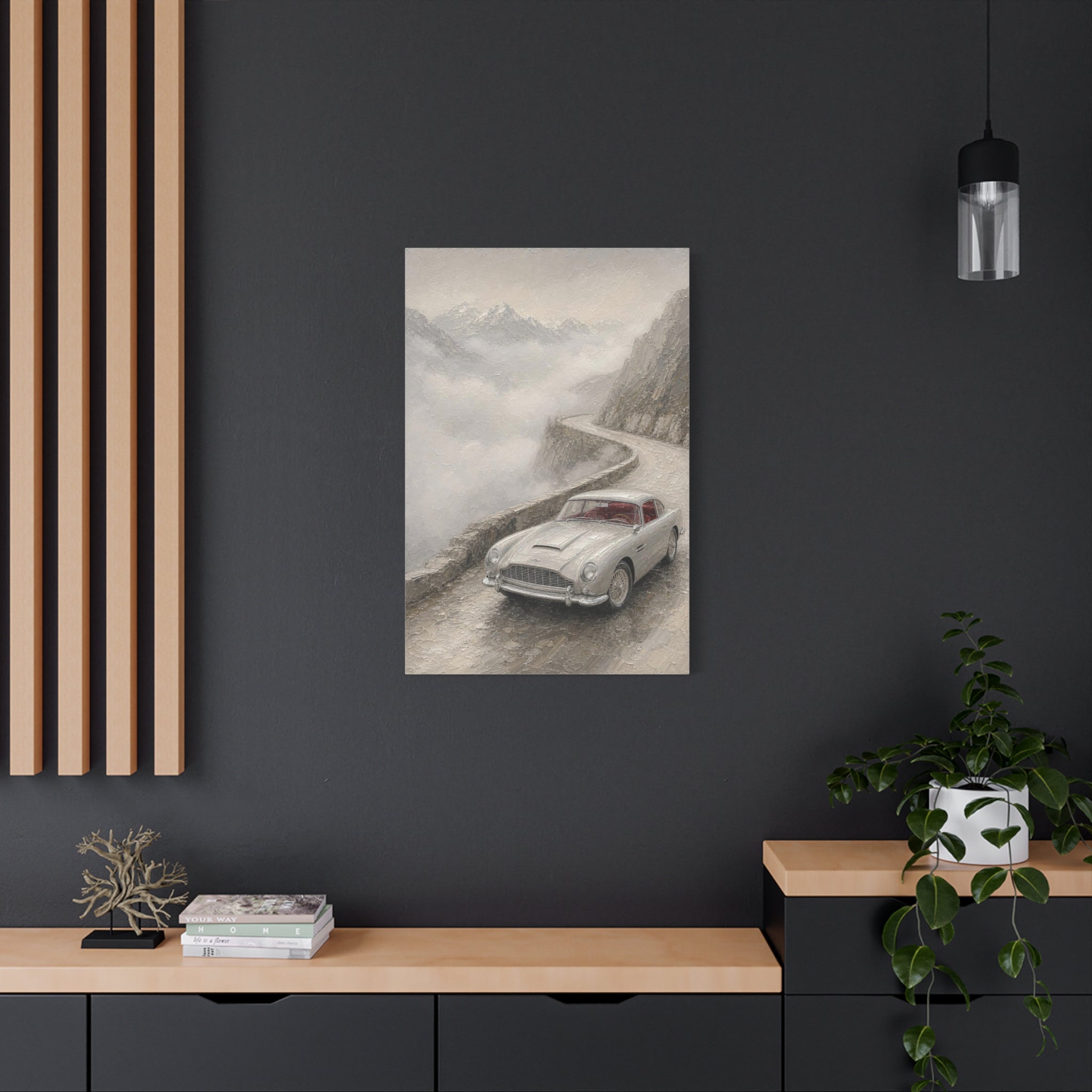 Vintage Sports Car on Mountain Road Canvas Print — Retro Automotive Wall Art