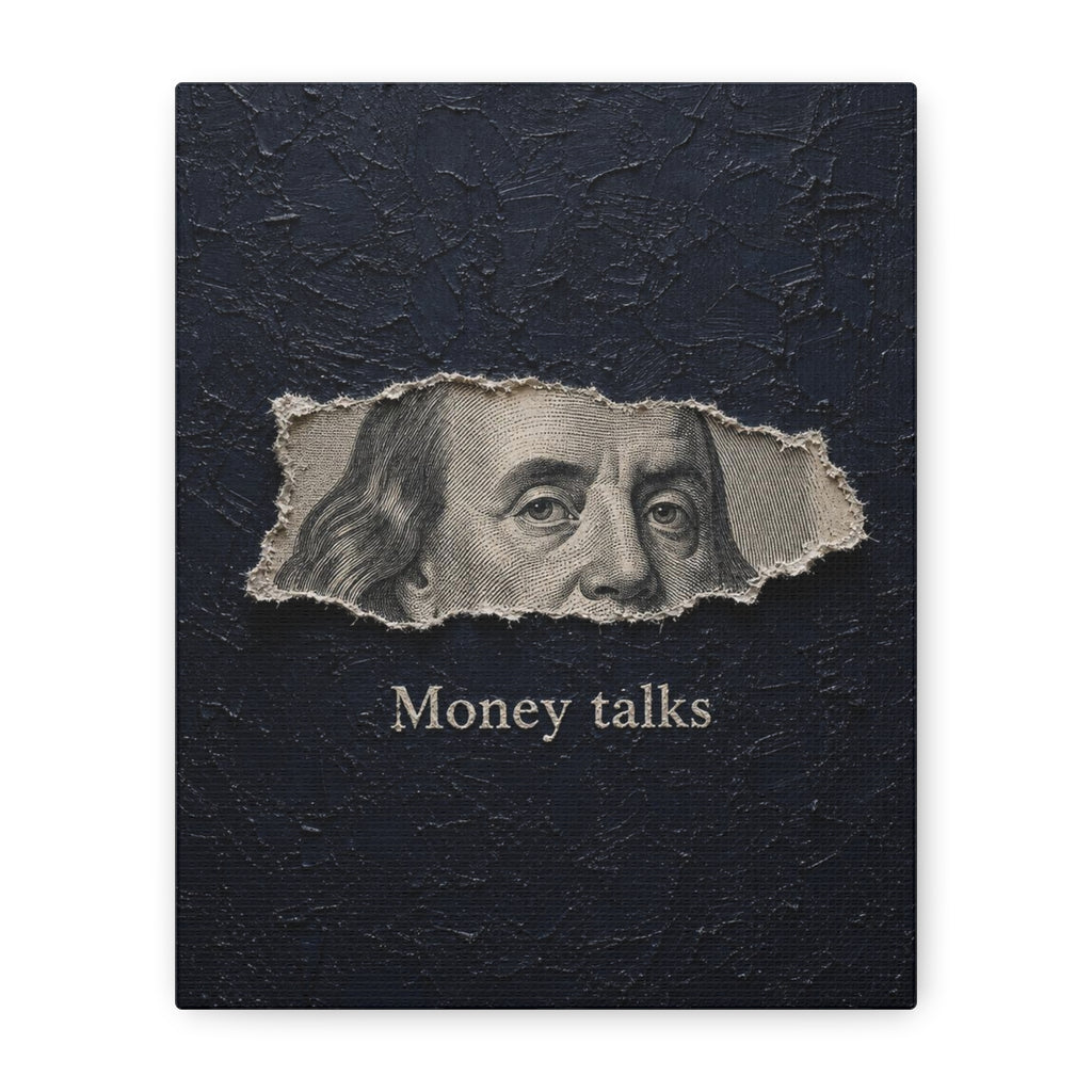 Money Talks Canvas Wall Art — Benjamin Franklin Torn-Paper Design
