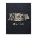 Money Talks Canvas Wall Art — Benjamin Franklin Torn-Paper Design