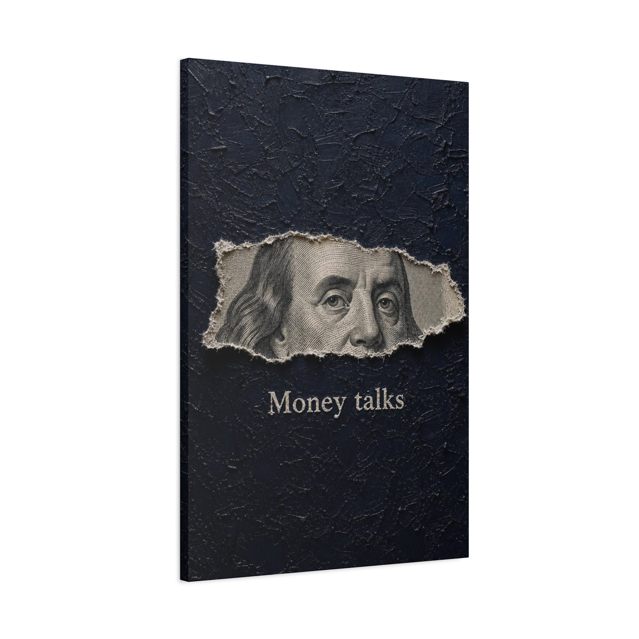 Money Talks Canvas Wall Art — Benjamin Franklin Torn-Paper Design