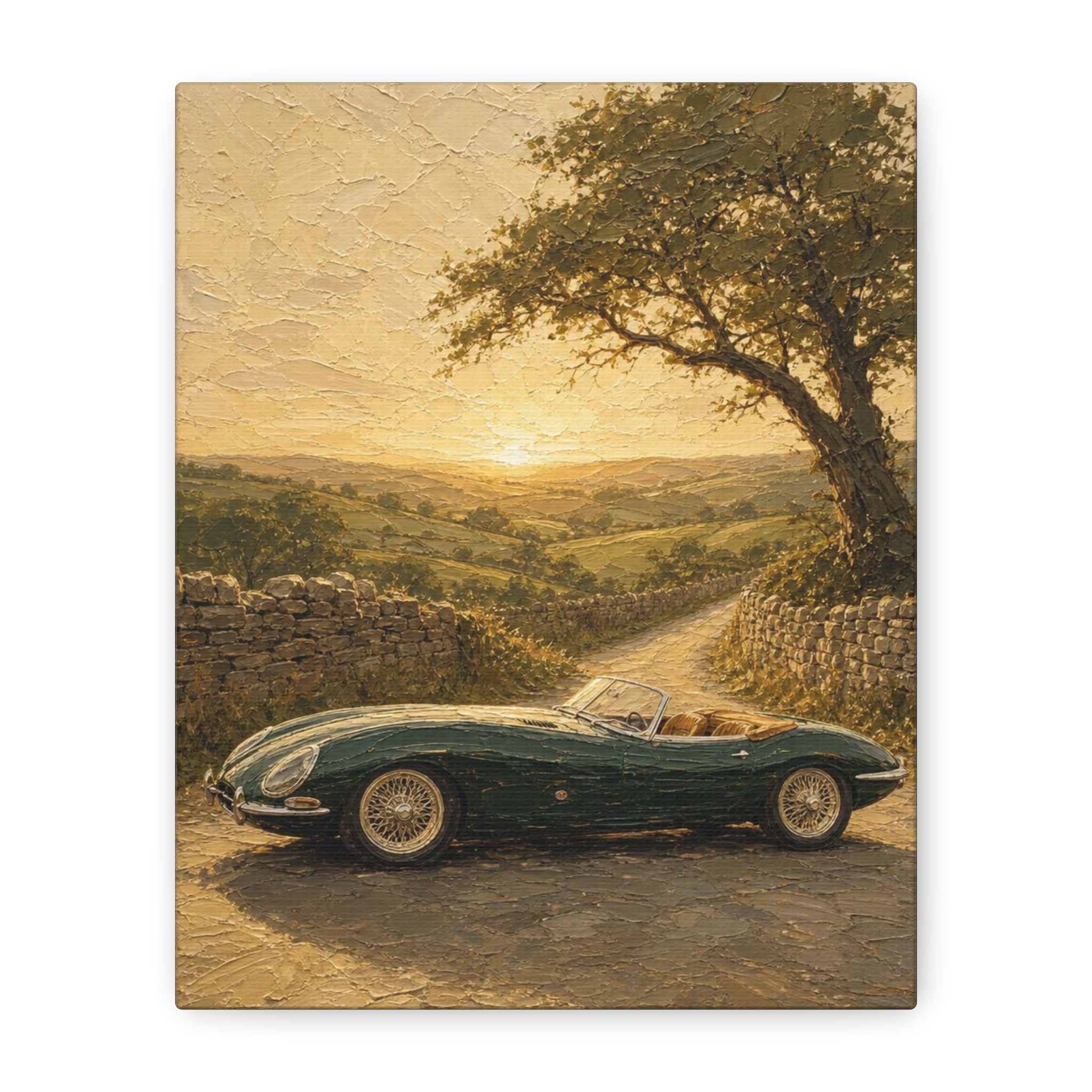 Vintage Sports Car Canvas Wall Art – Classic Roadside Sunset Print