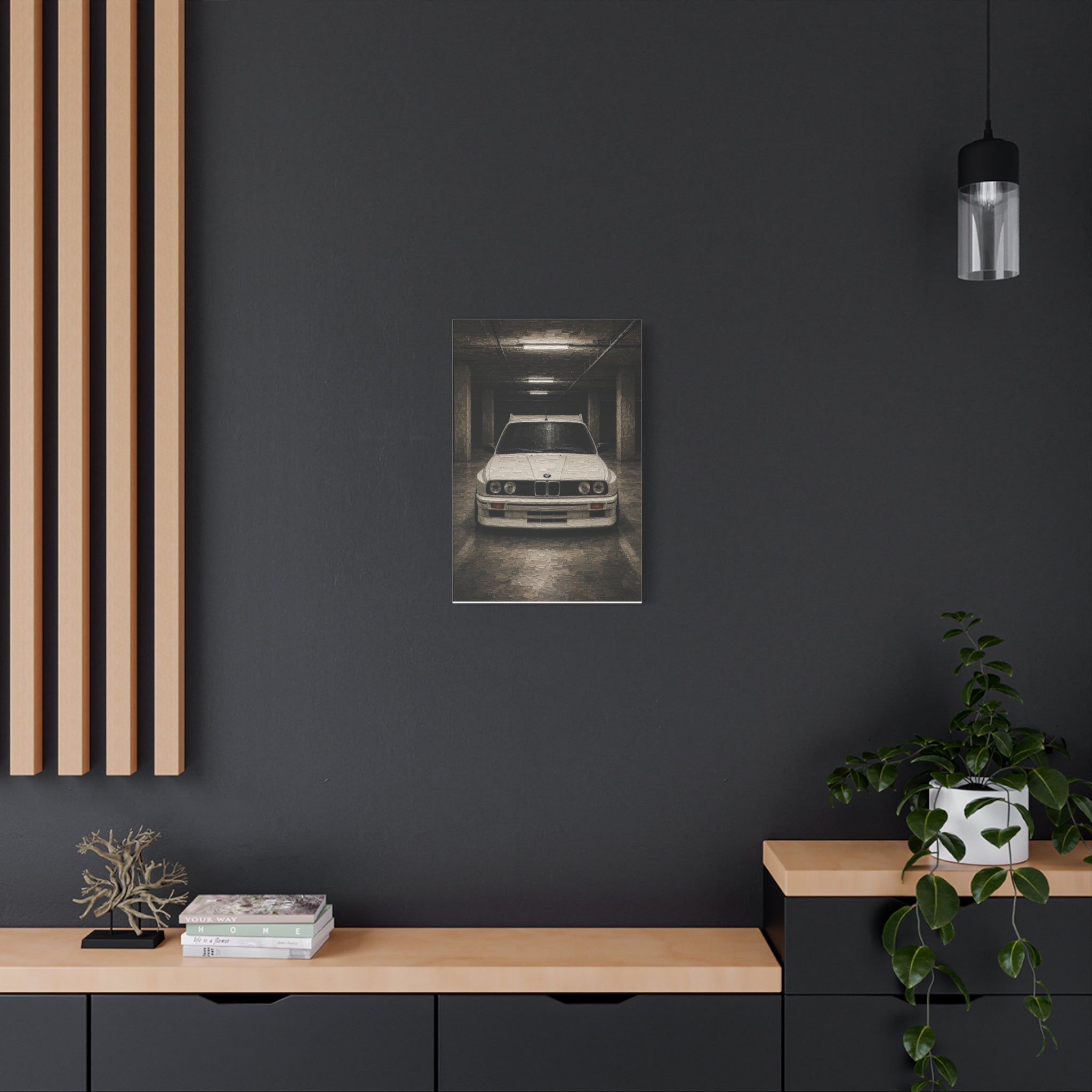 BMW E30 Art Print — Vintage White Car Matte Canvas
