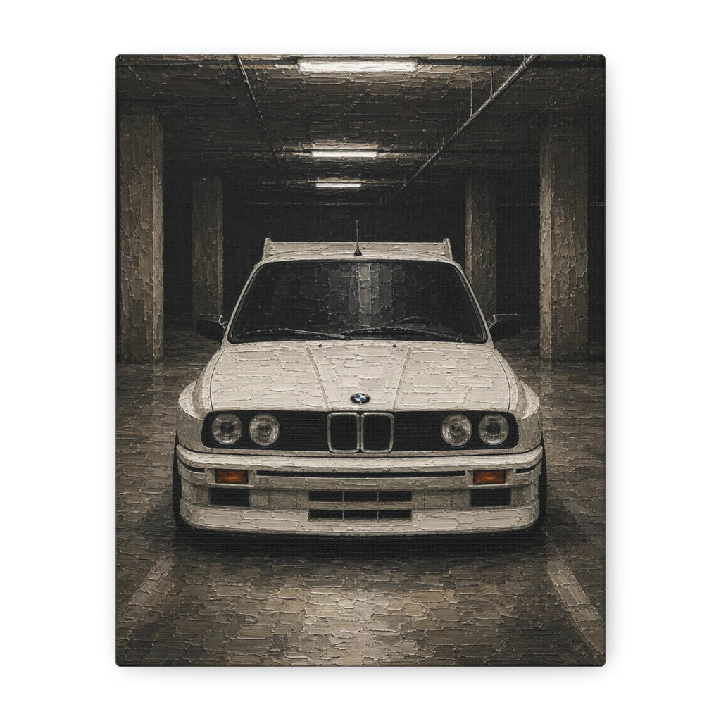 BMW E30 Art Print — Vintage White Car Matte Canvas