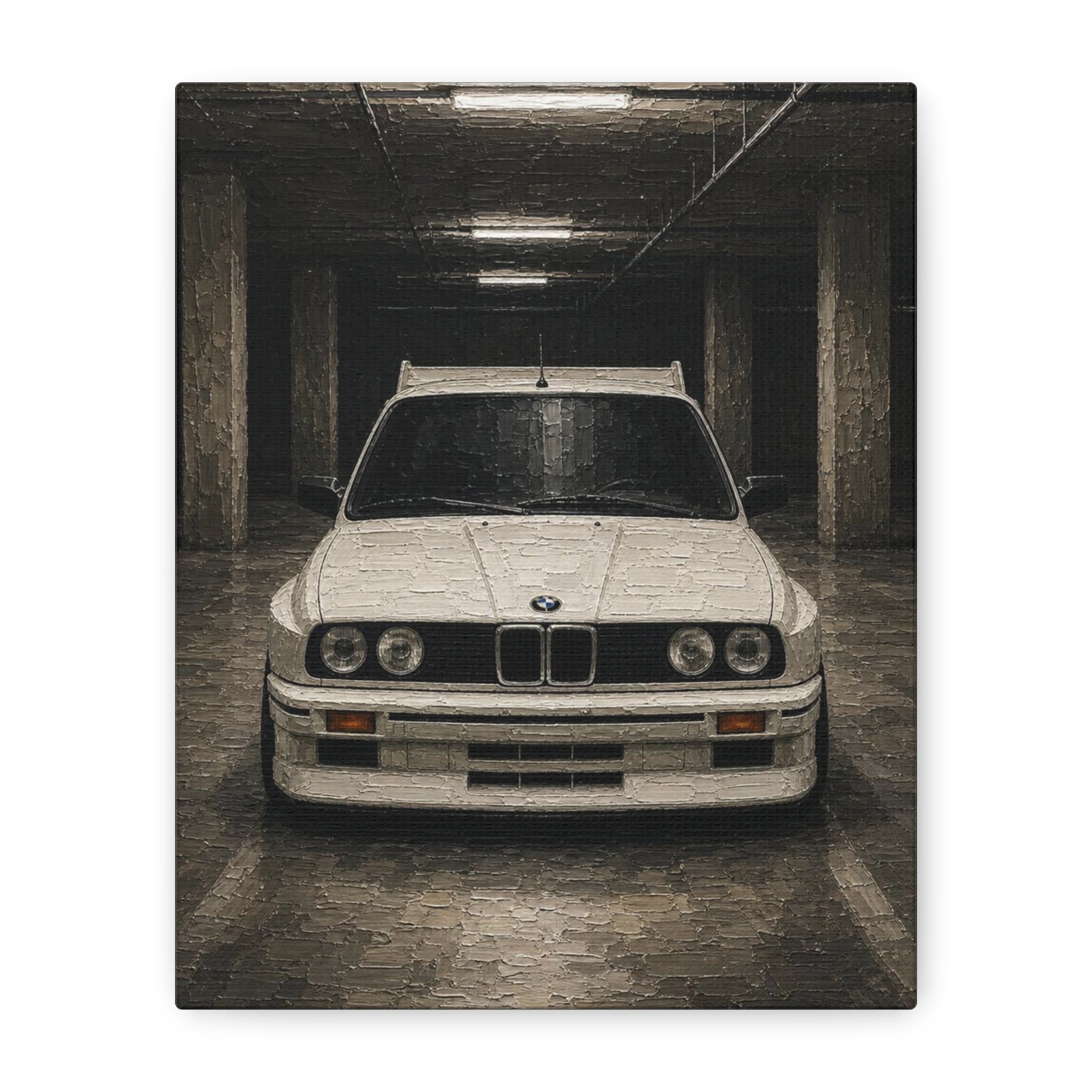 BMW E30 Art Print — Vintage White Car Matte Canvas