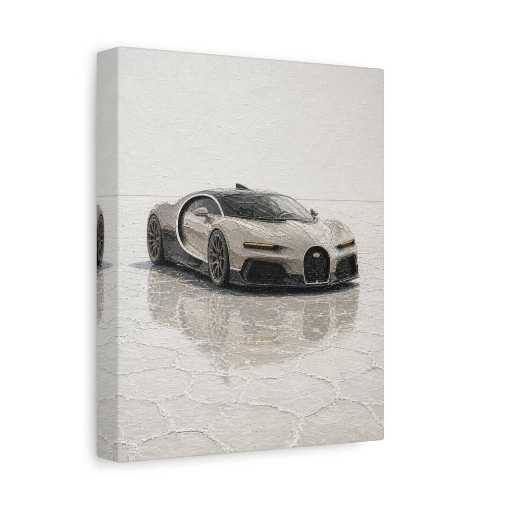 Luxury Sports Car Canvas Print - Bugatti White Reflection (Matte Stretched)