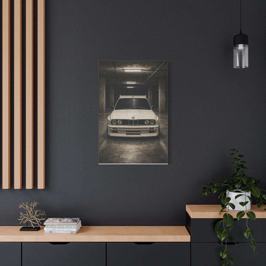 BMW E30 Art Print — Vintage White Car Matte Canvas
