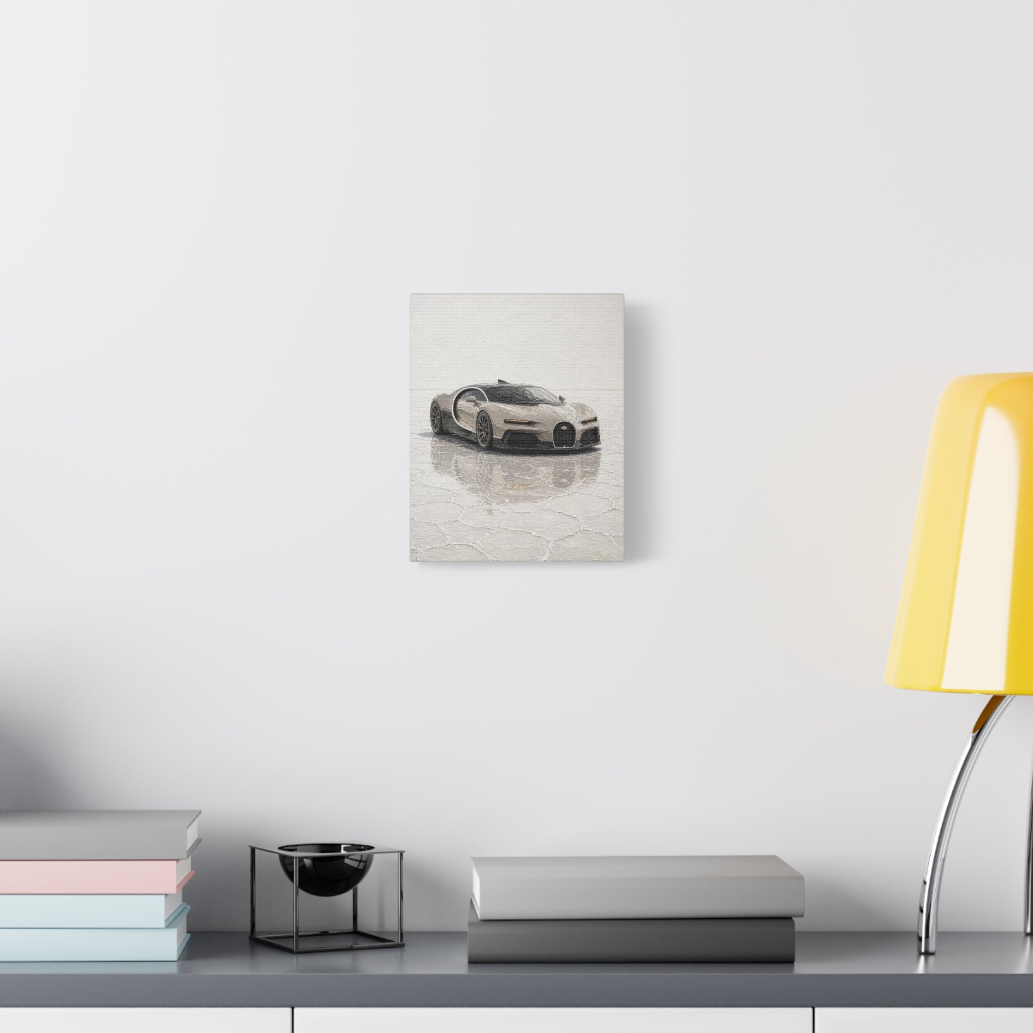 Luxury Sports Car Canvas Print - Bugatti White Reflection (Matte Stretched)