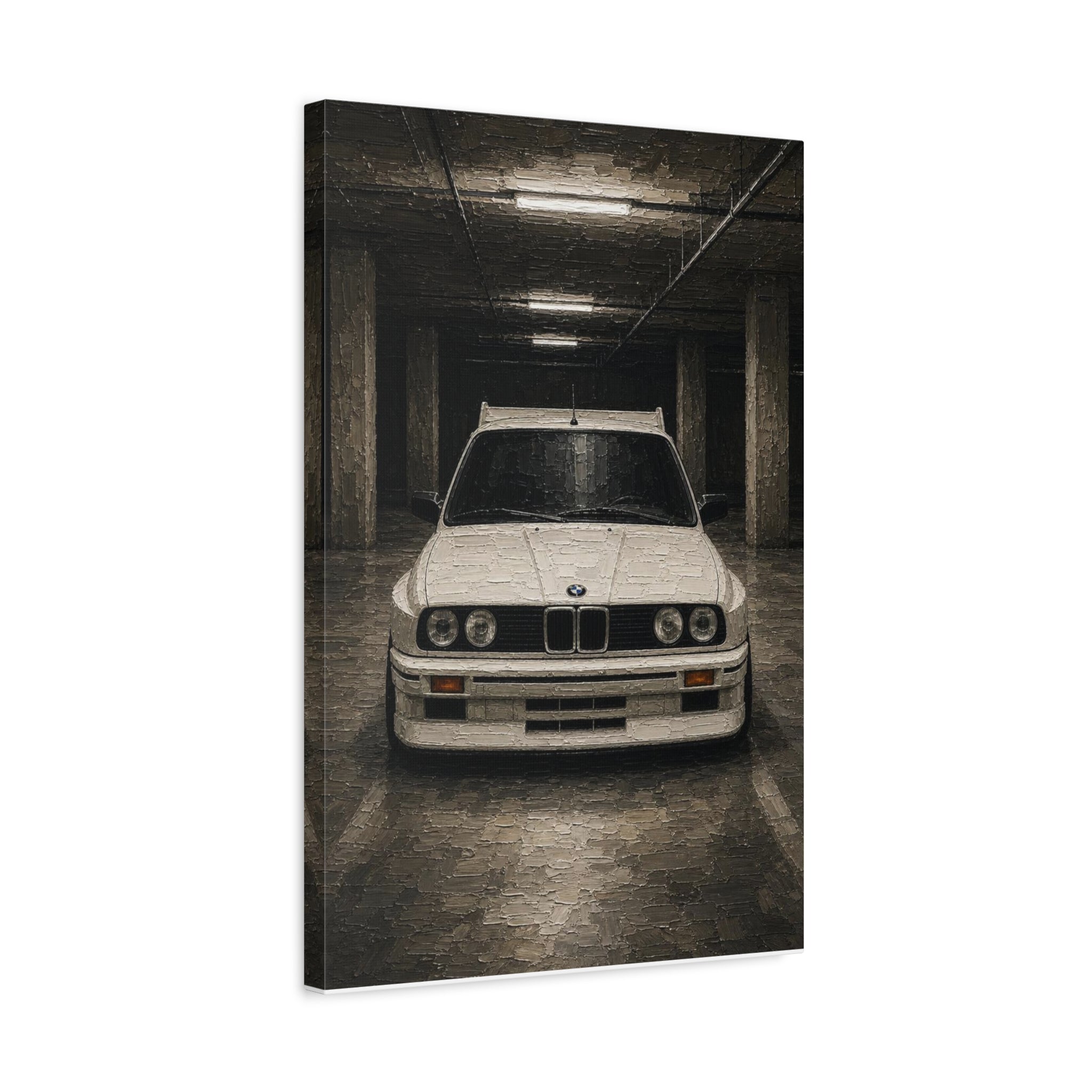 BMW E30 Art Print — Vintage White Car Matte Canvas
