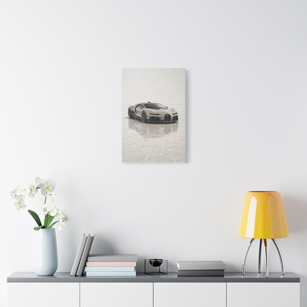 Luxury Sports Car Canvas Print - Bugatti White Reflection (Matte Stretched)