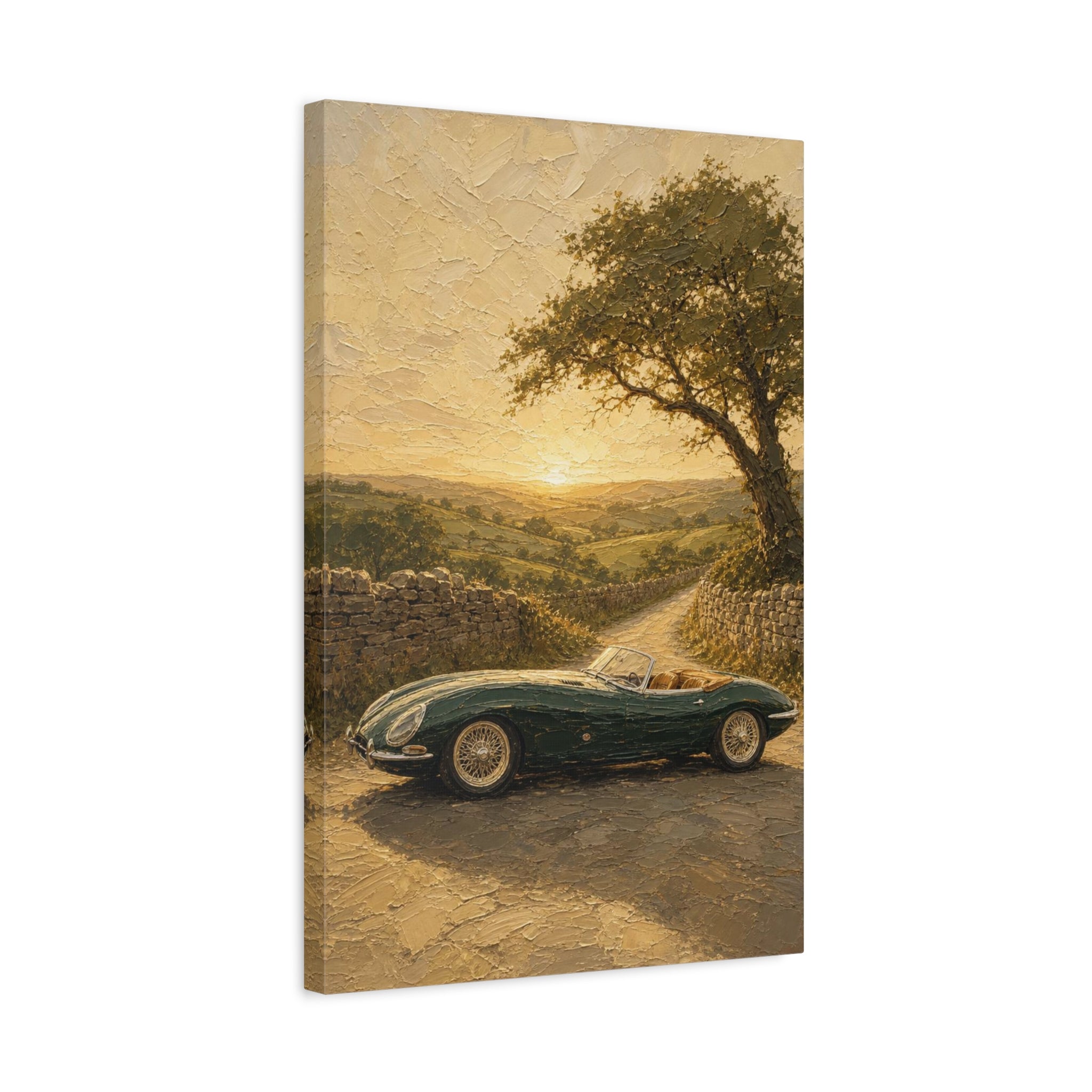 Vintage Sports Car Canvas Wall Art – Classic Roadside Sunset Print