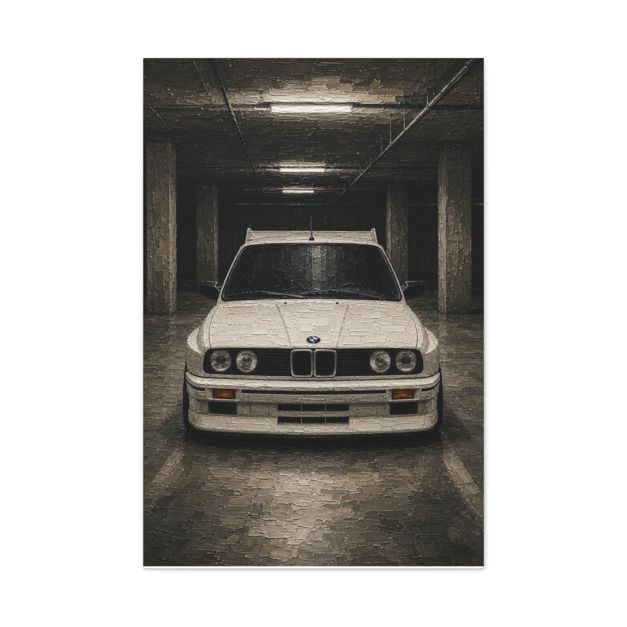BMW E30 Art Print — Vintage White Car Matte Canvas