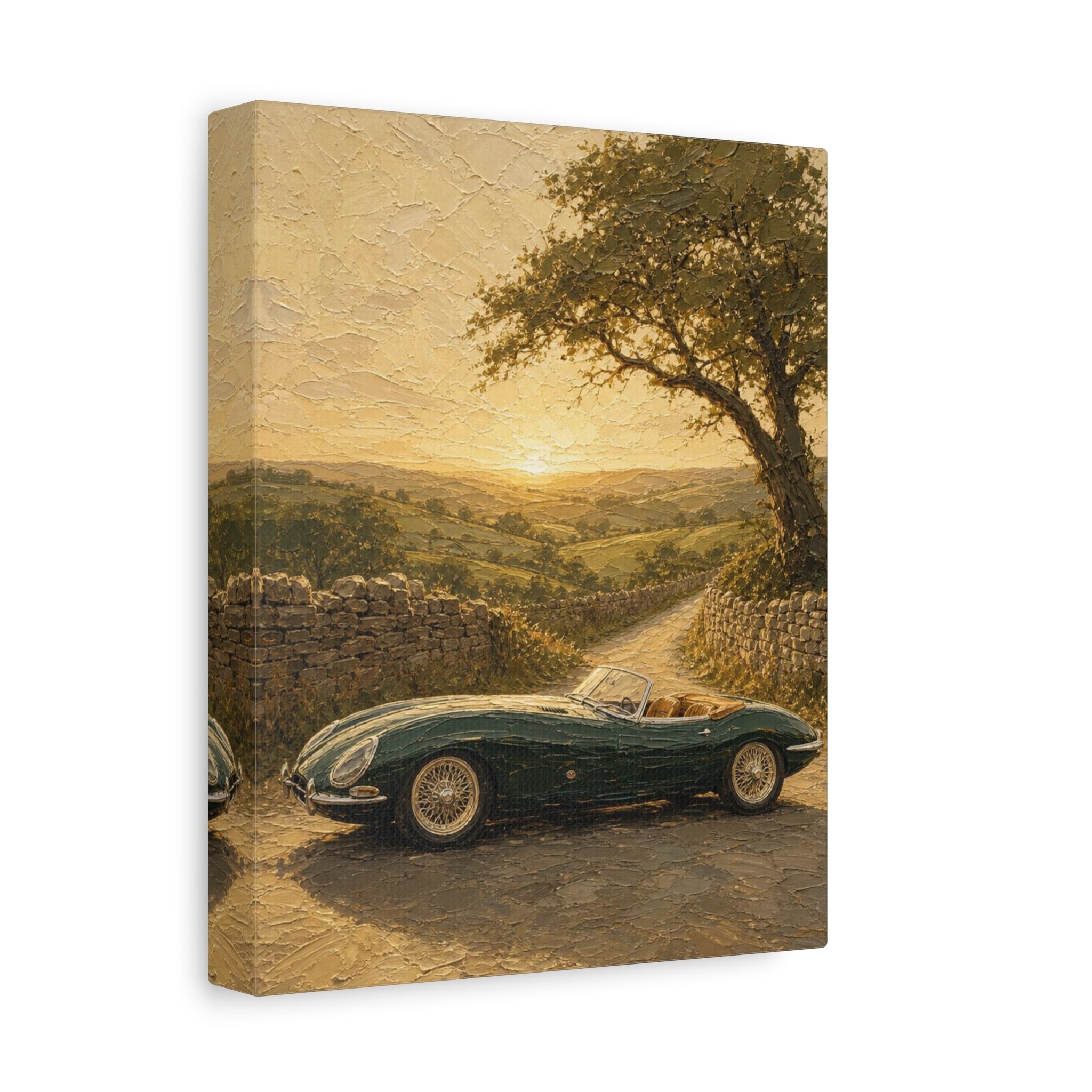 Vintage Sports Car Canvas Wall Art – Classic Roadside Sunset Print