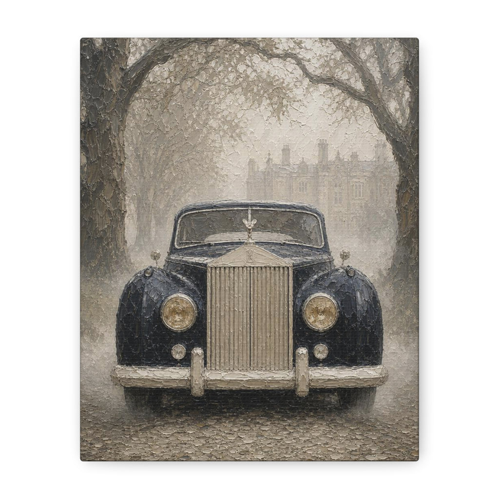 Vintage Rolls-Royce Canvas Wall Art — Classic Black Car Stretched Matte Canvas