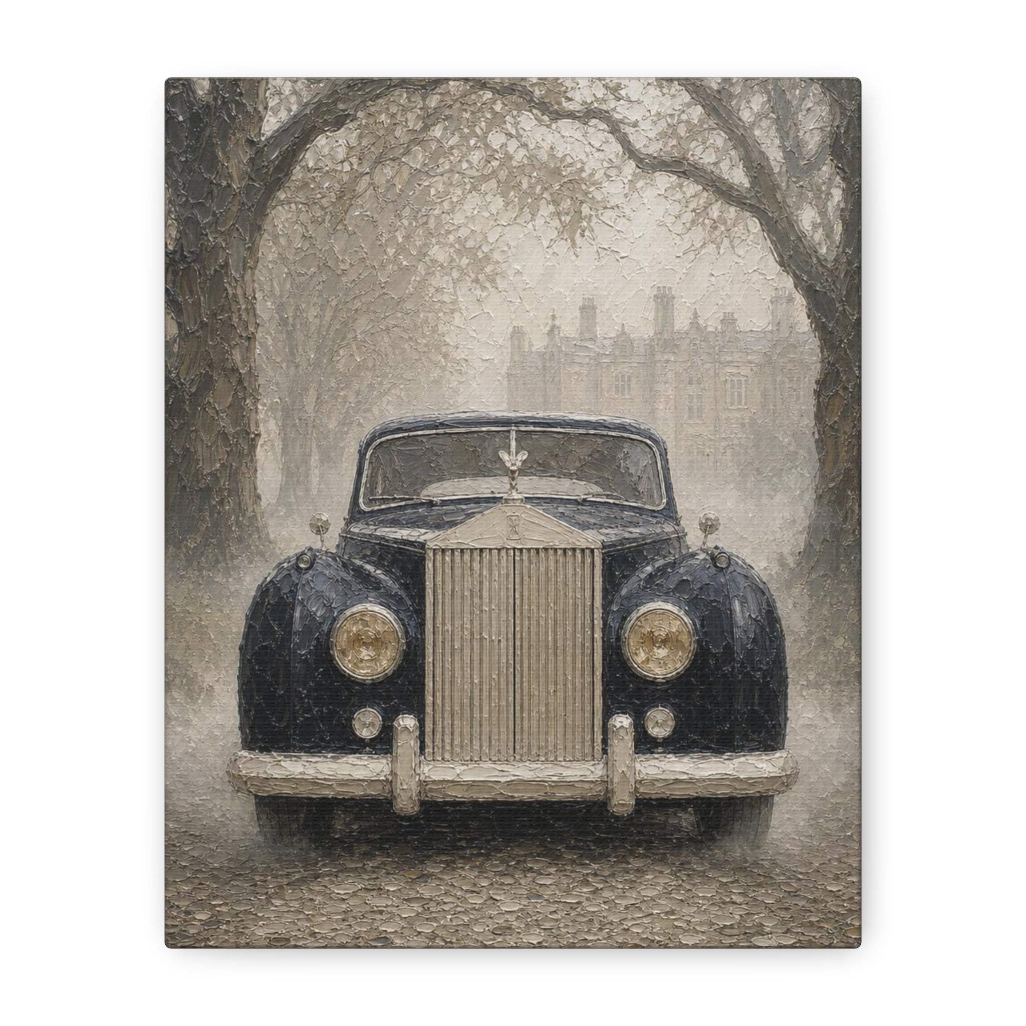 Vintage Rolls-Royce Canvas Wall Art — Classic Black Car Stretched Matte Canvas