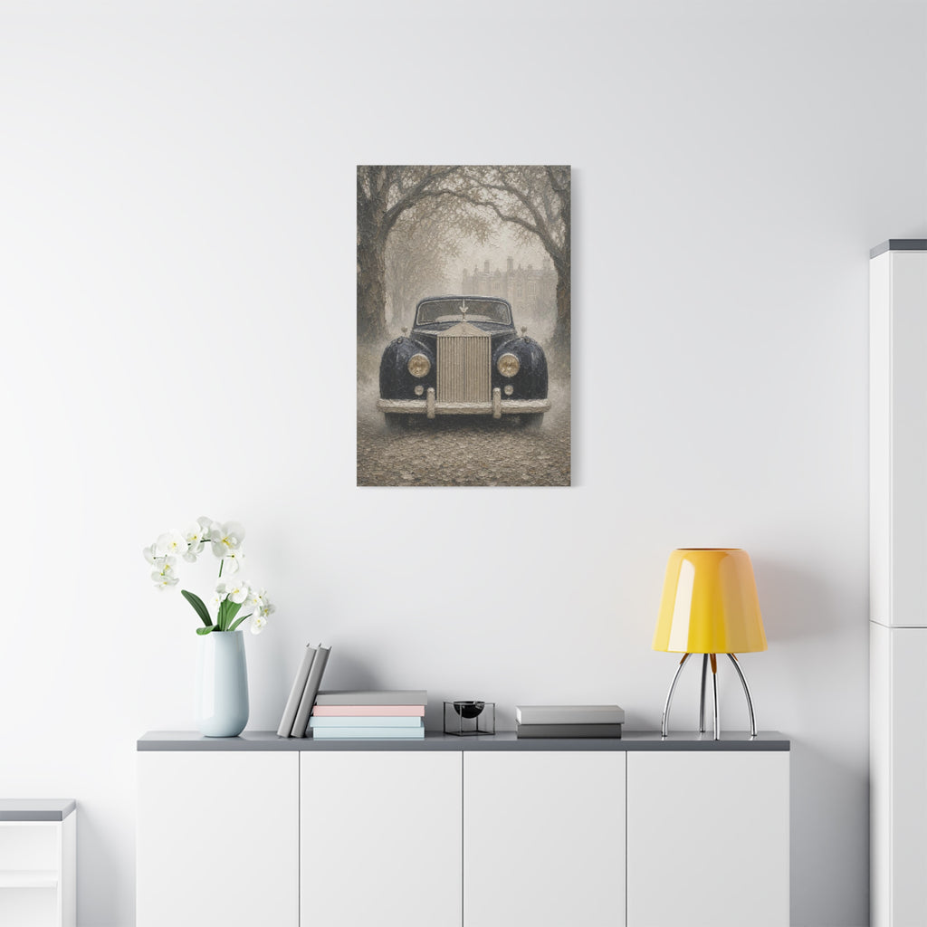 Vintage Rolls-Royce Canvas Wall Art — Classic Black Car Stretched Matte Canvas
