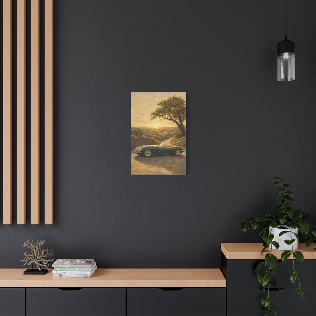 Vintage Sports Car Canvas Wall Art – Classic Roadside Sunset Print