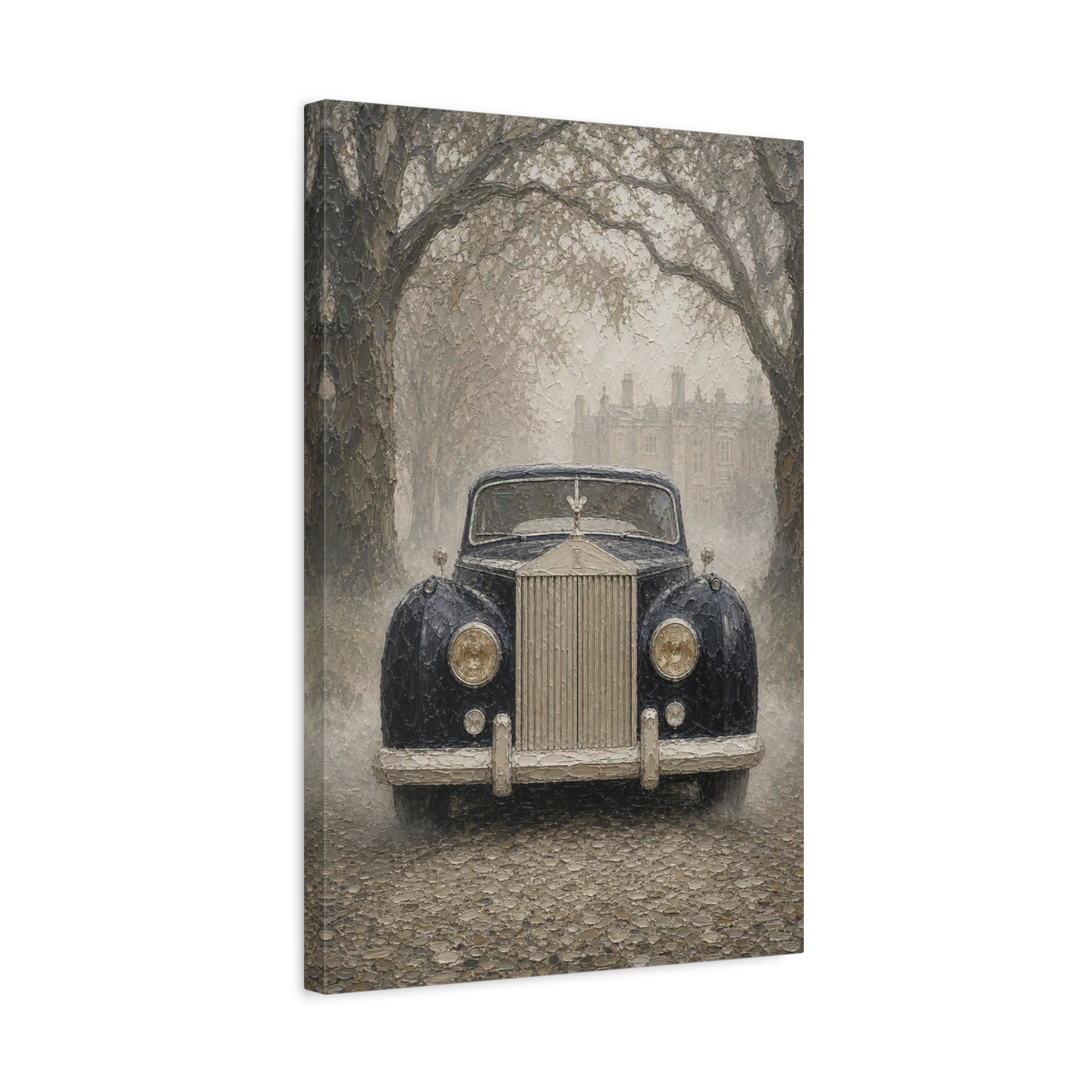 Vintage Rolls-Royce Canvas Wall Art — Classic Black Car Stretched Matte Canvas