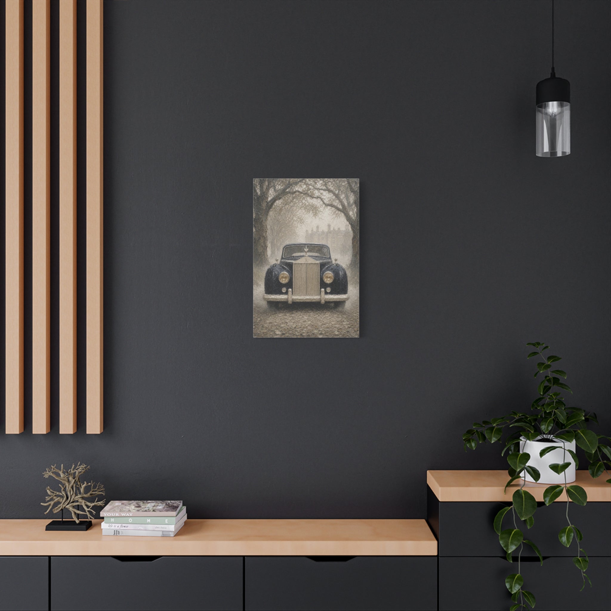 Vintage Rolls-Royce Canvas Wall Art — Classic Black Car Stretched Matte Canvas